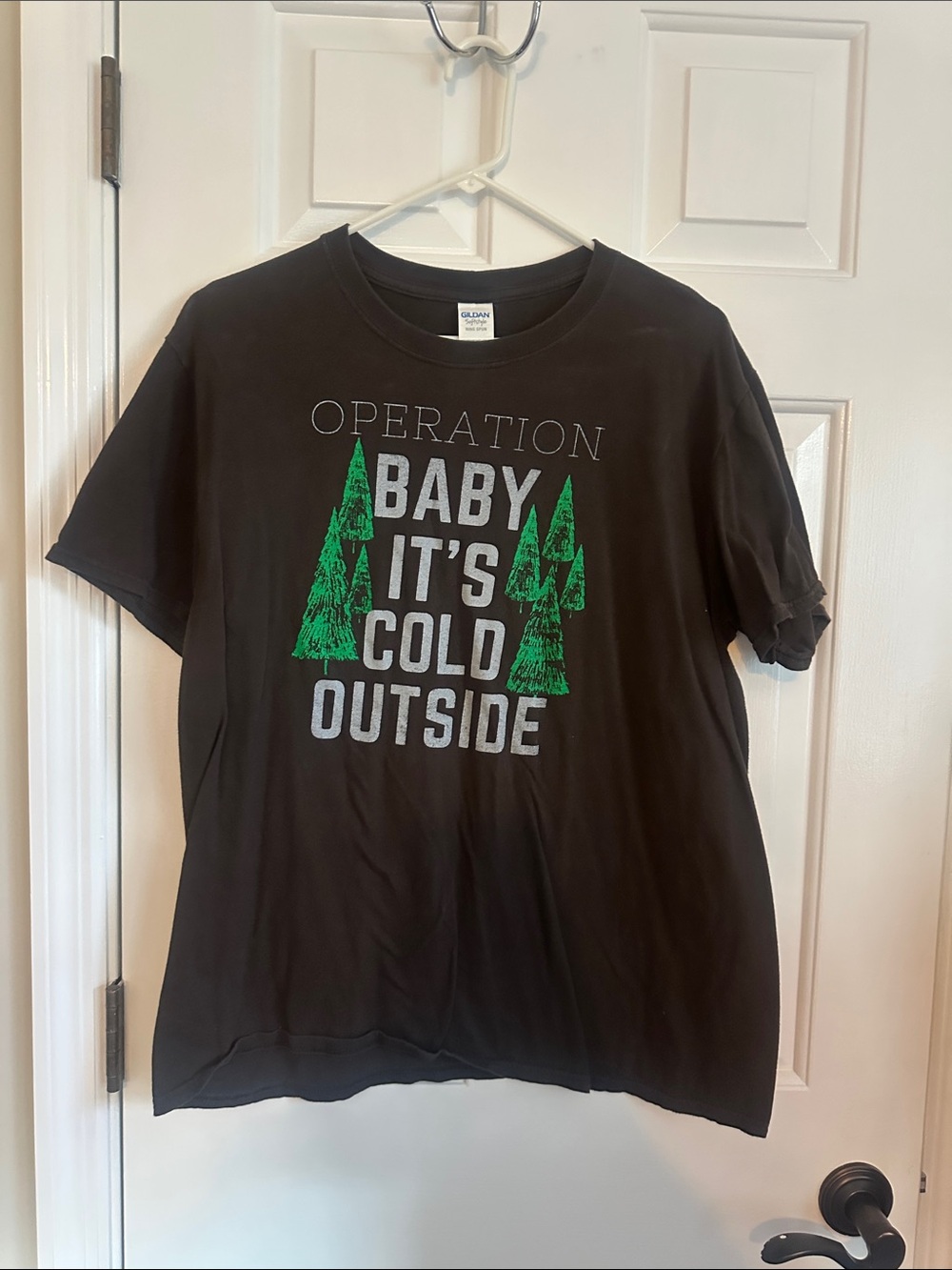 Gildan Black Tee with Green Tree Winter Graphic